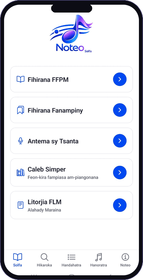 Écran d'accueil de l'application Noteo Solfa